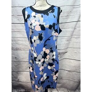 Tommy Hilfiger Womens Floral Sleeveless Sheath Dress Blue Black Pink Size 14